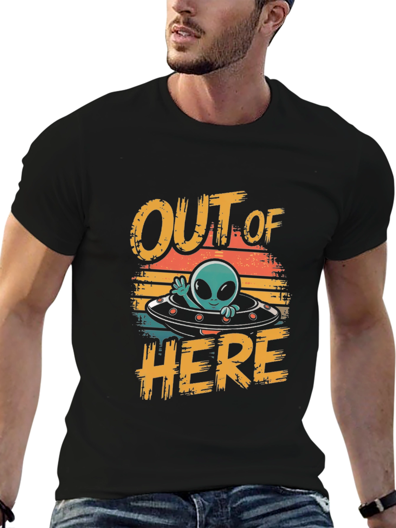 Retro Alien Spaceship Graphic Tee - Out of Here!