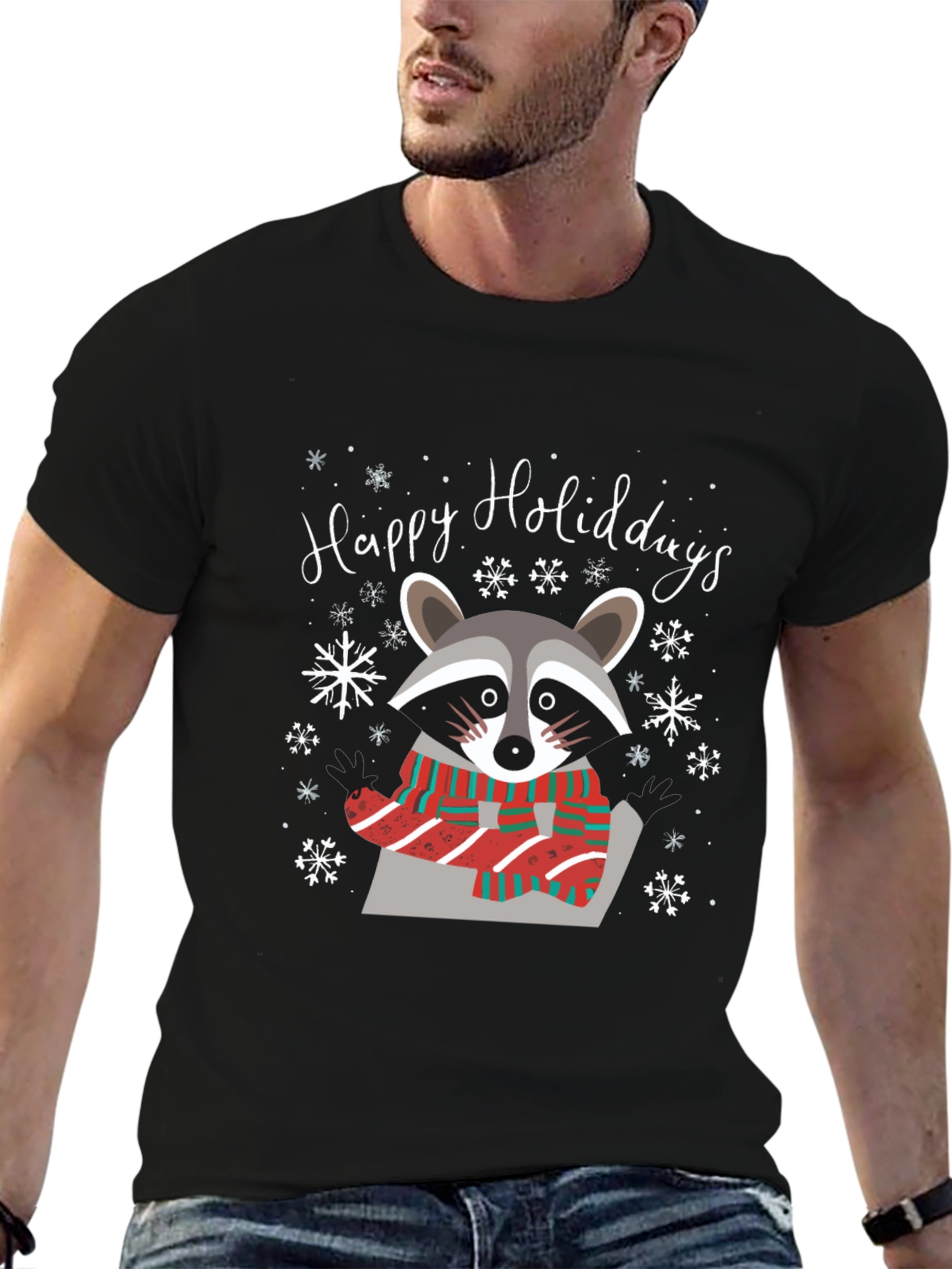 Happy Holidays Raccoon Graphic Tee