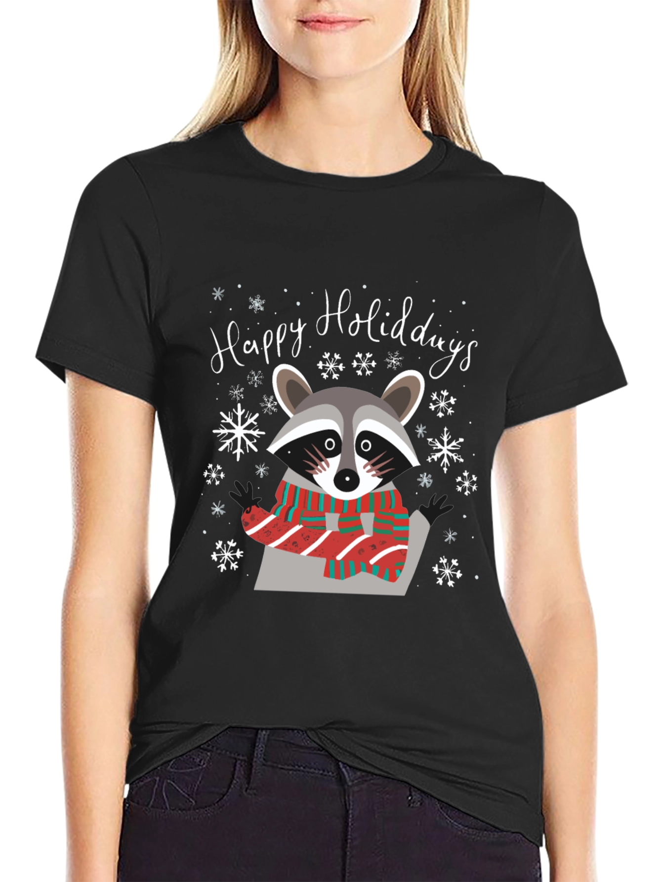 Happy Holidays Raccoon Graphic Tee