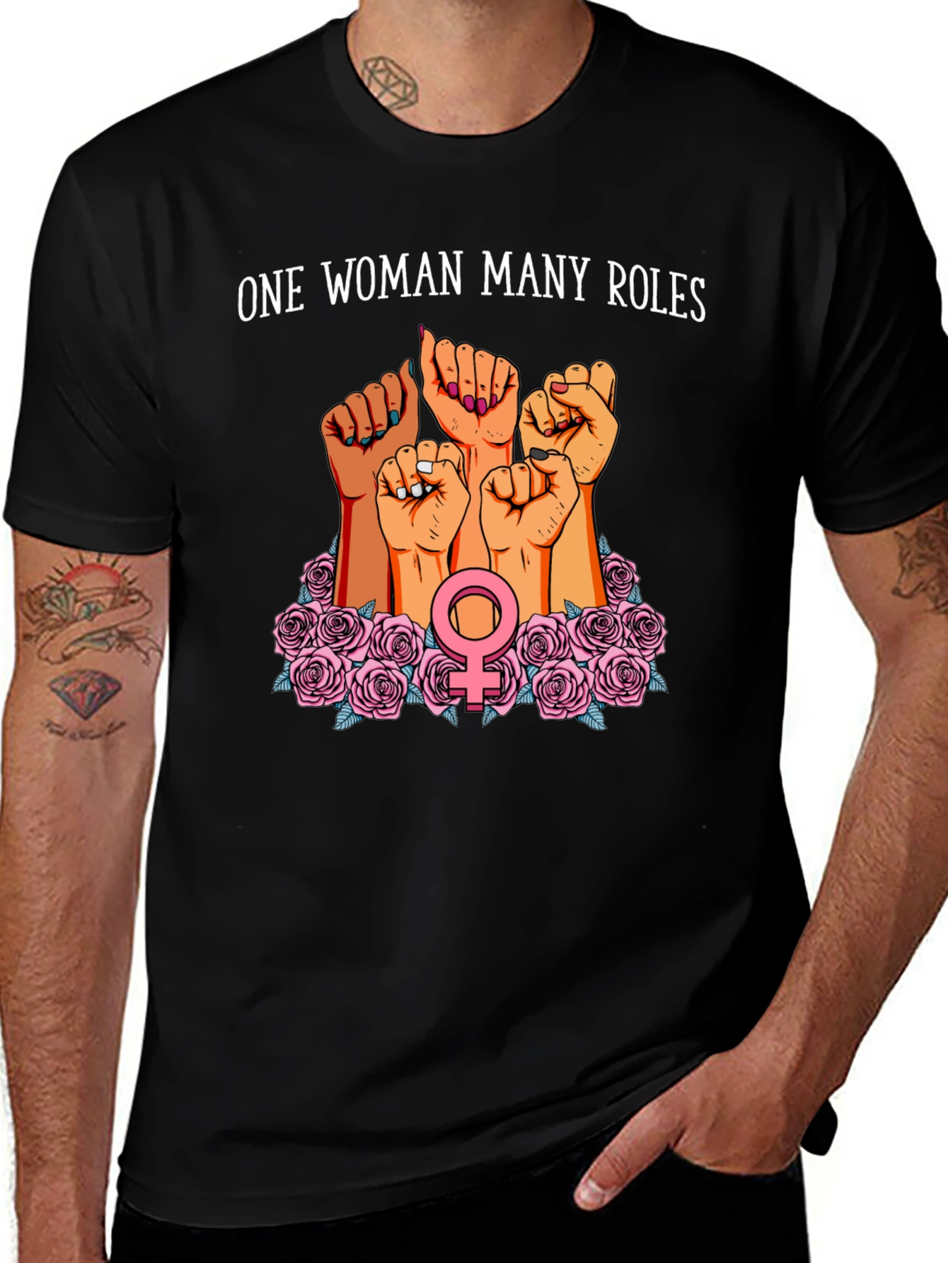 Feminist Power T-Shirt - One Woman Many Roles