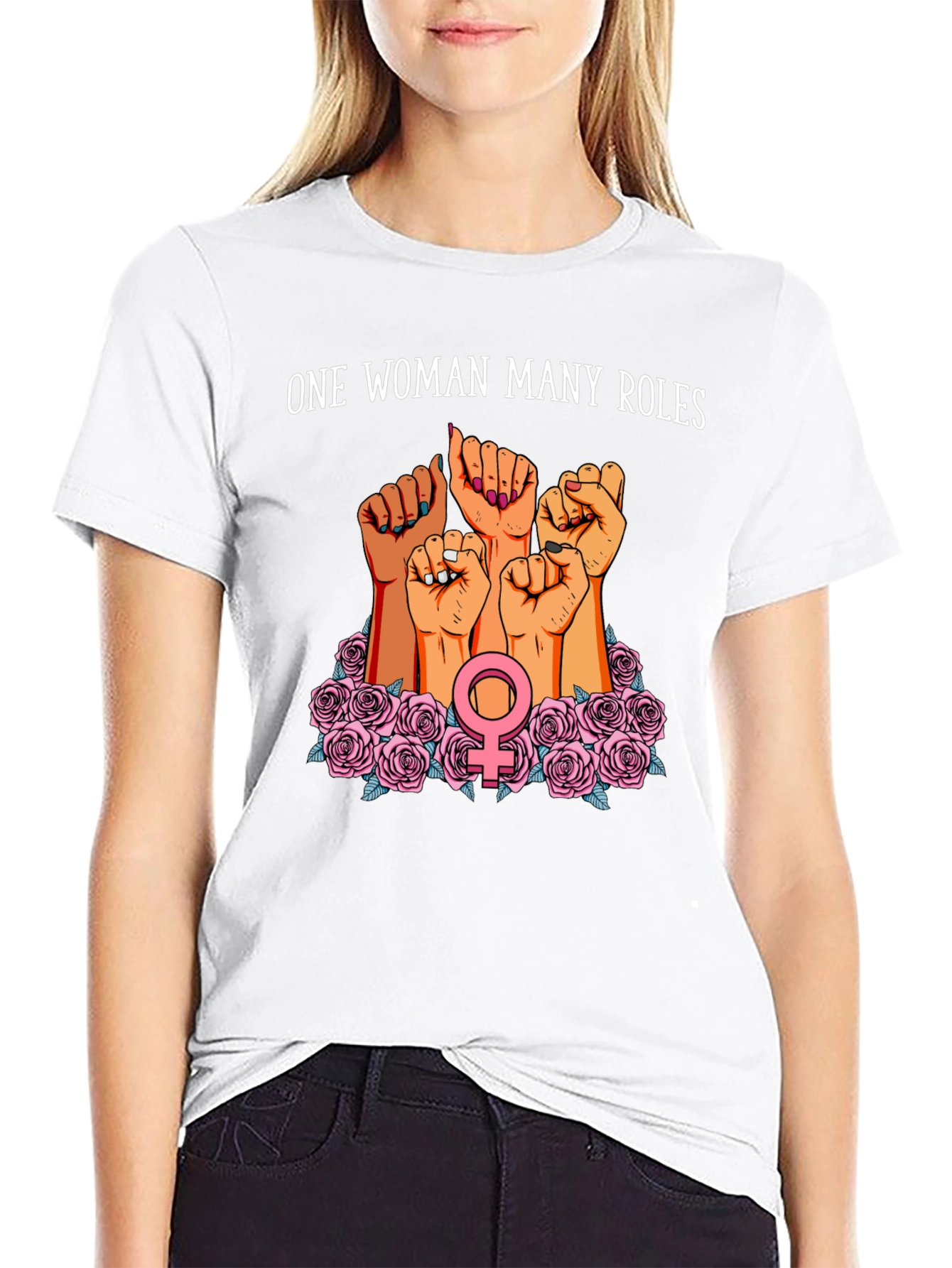 Feminist Power T-Shirt - One Woman Many Roles