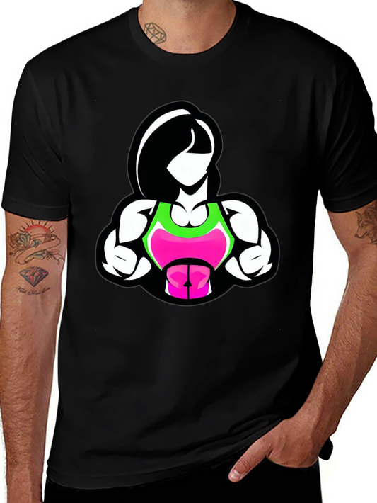 Fitness Woman Graphic Tee - Black Cotton Blend