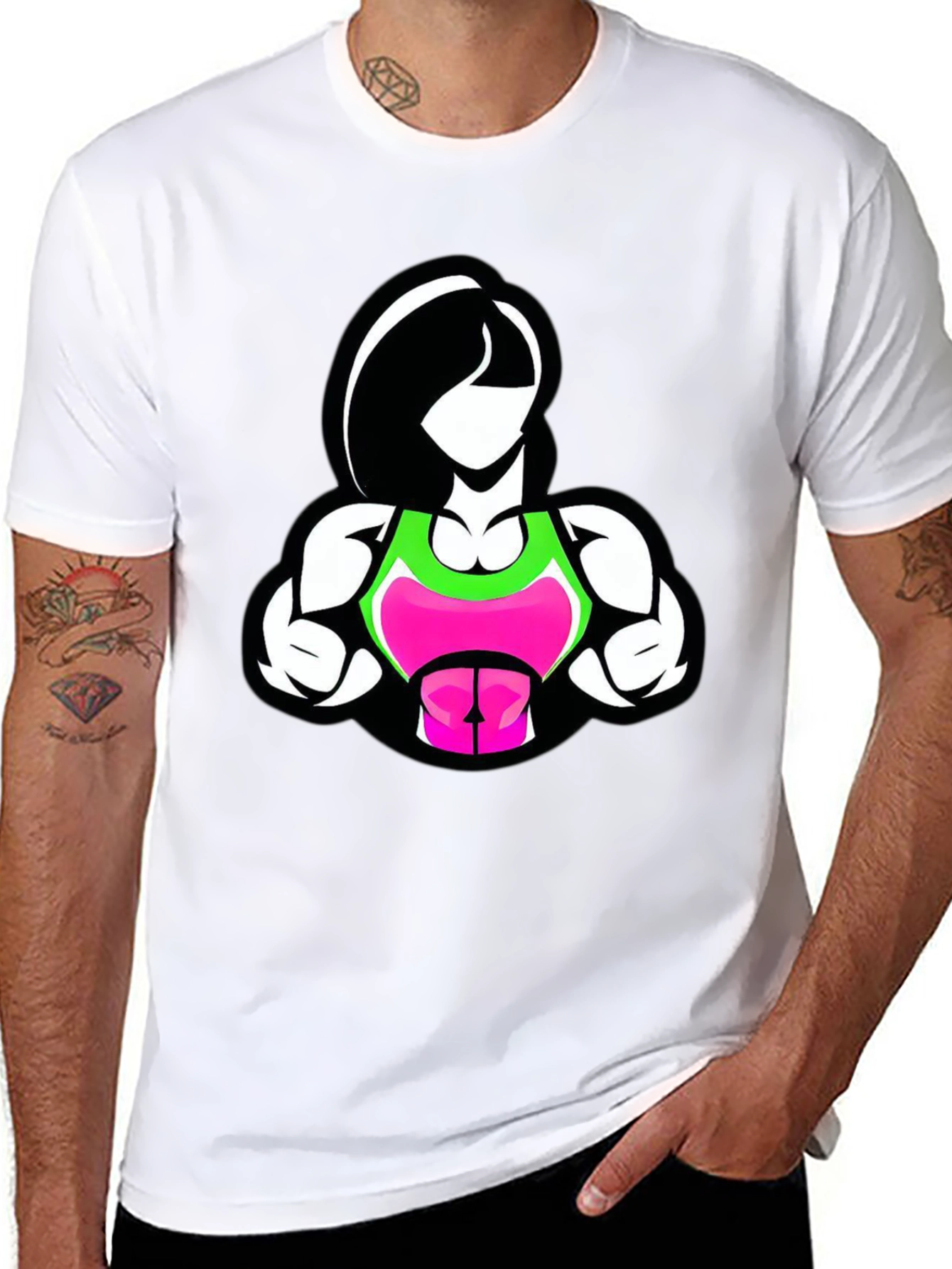 Fitness Woman Graphic Tee - Black Cotton Blend