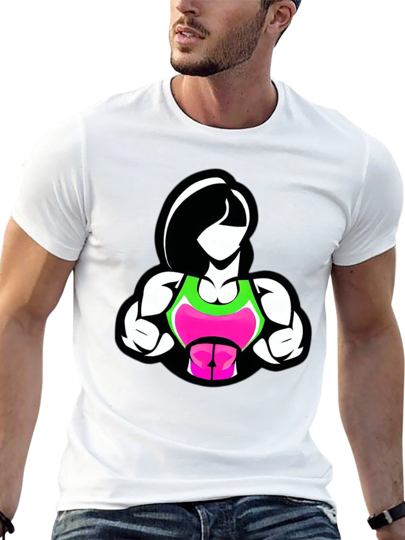 Fitness Woman Graphic Tee - Black Cotton Blend