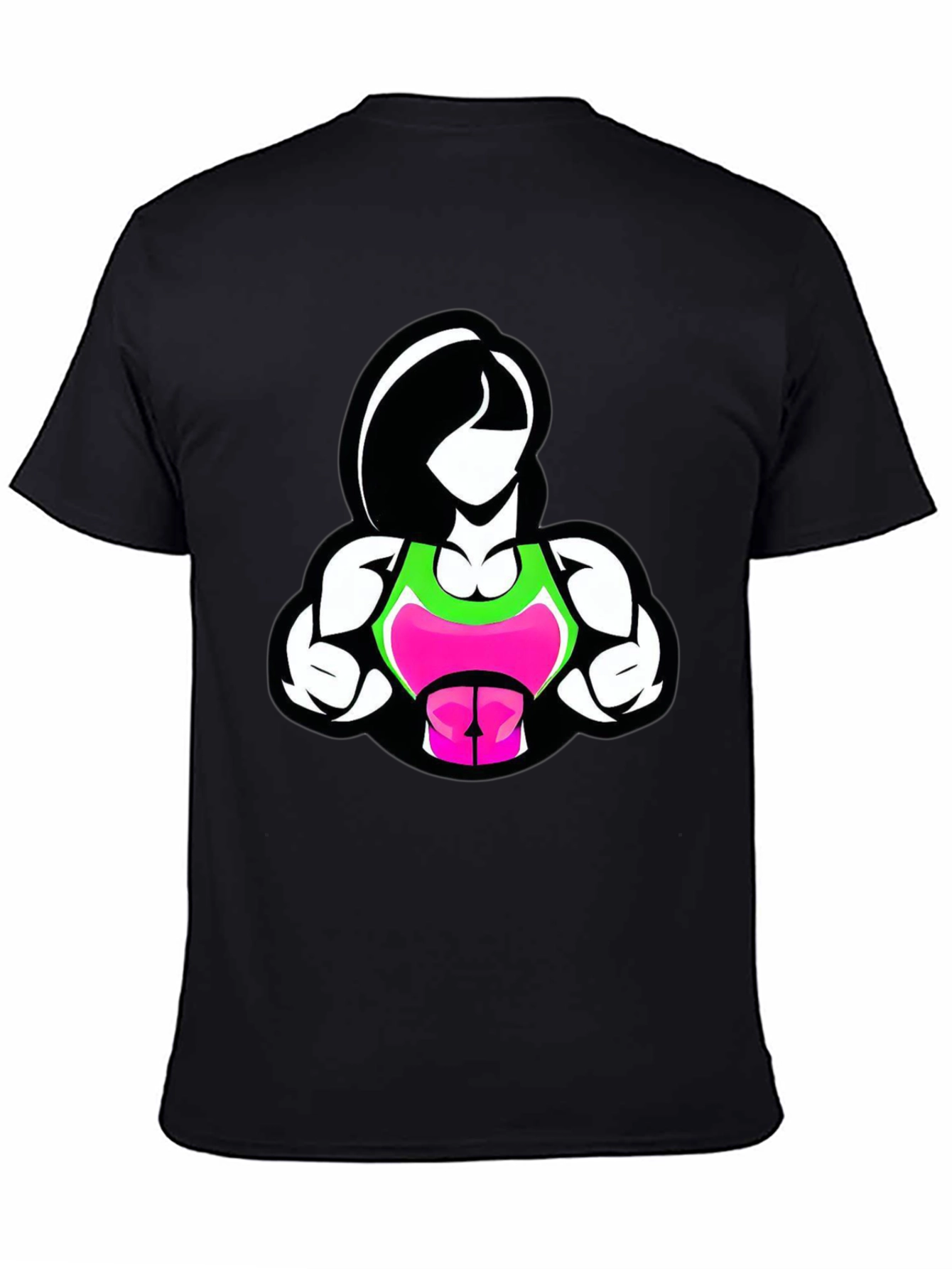 Fitness Woman Graphic Tee - Black Cotton Blend