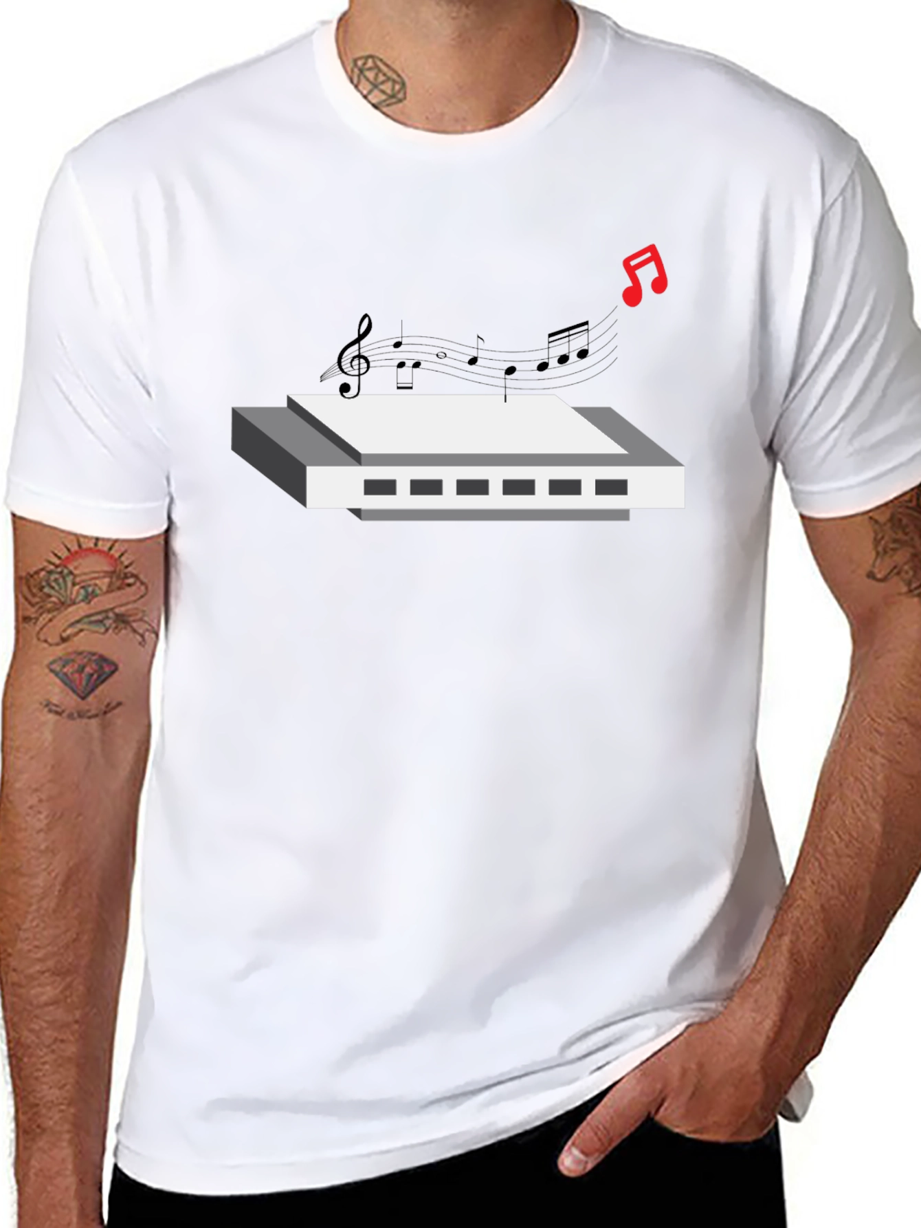 Harmonica Music Black T-Shirt