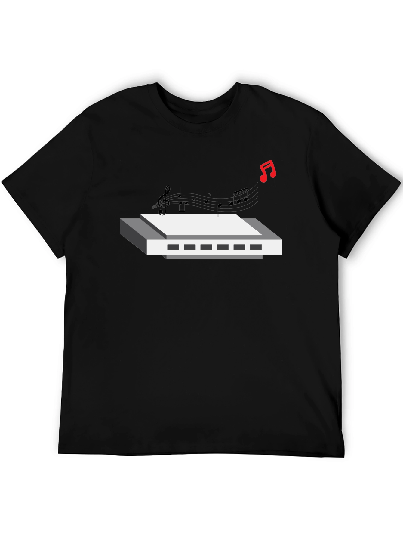 Harmonica Music Black T-Shirt