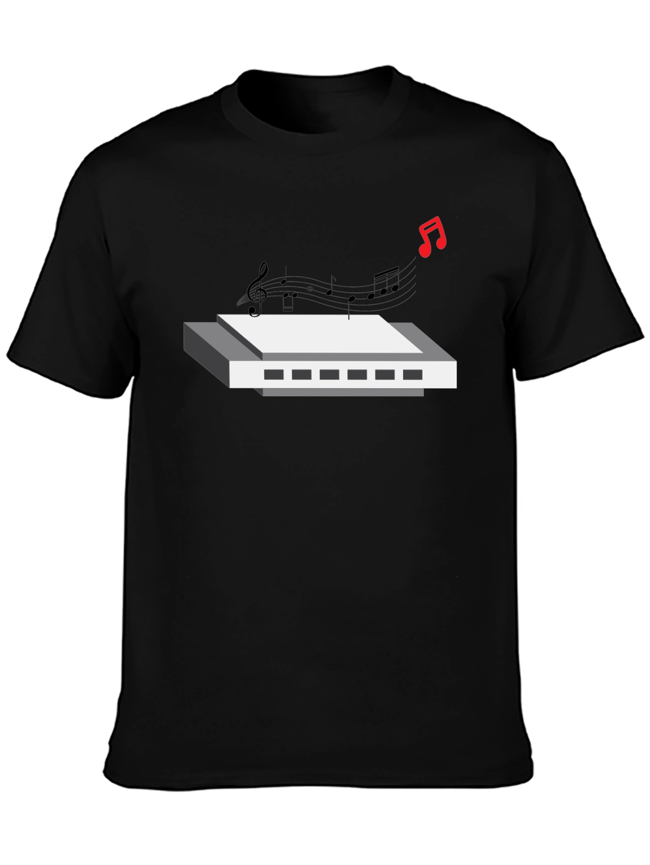 Harmonica Music Black T-Shirt