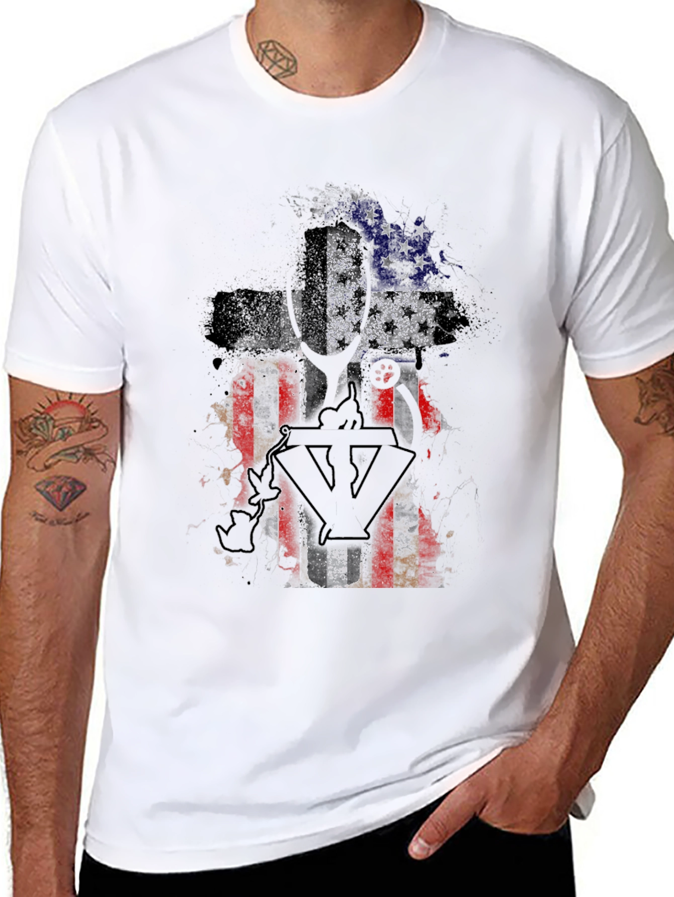 American Flag Cross Graphic T-Shirt