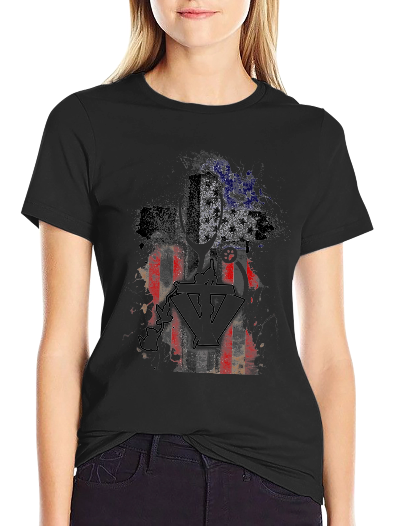 American Flag Cross Graphic T-Shirt