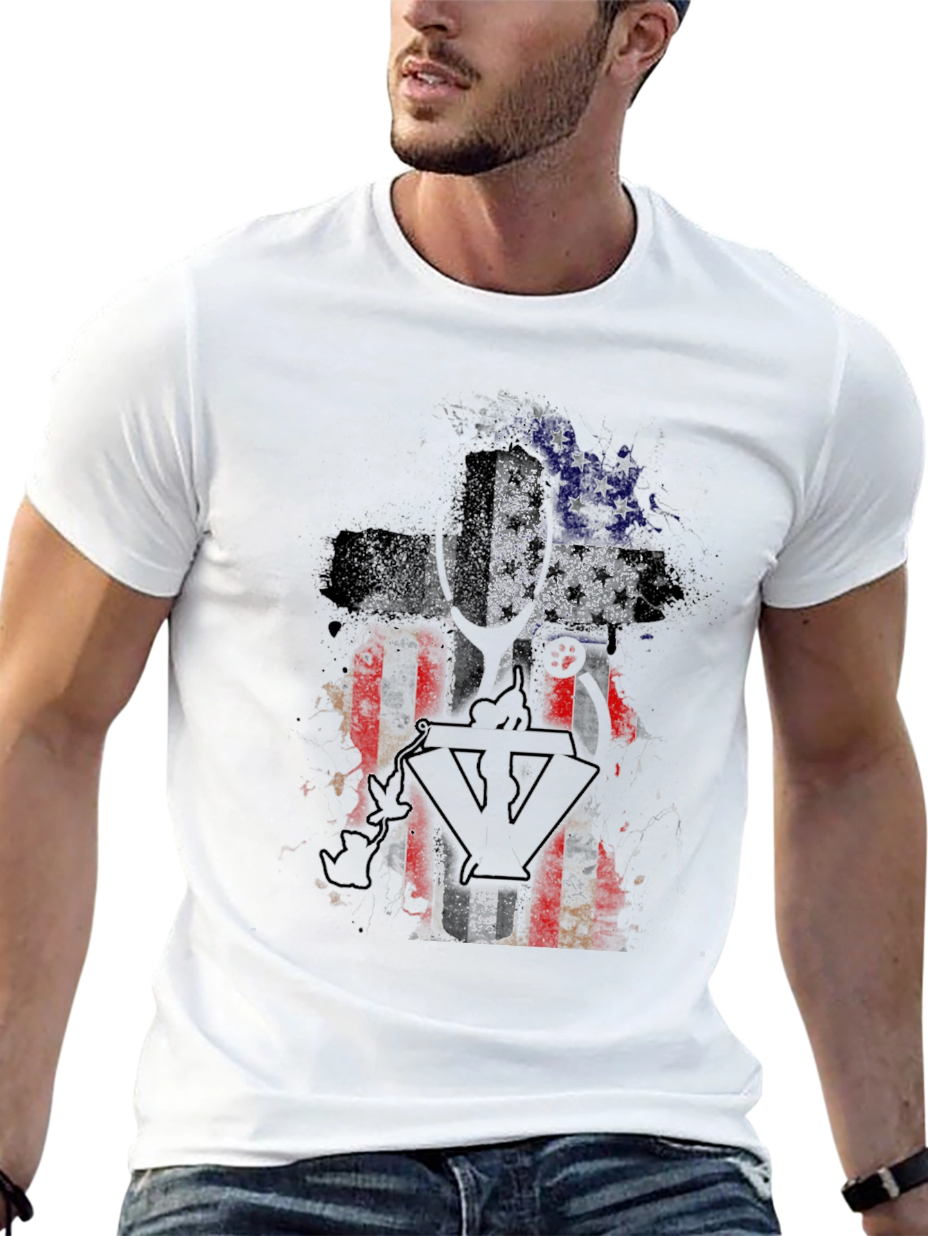 American Flag Cross Graphic T-Shirt