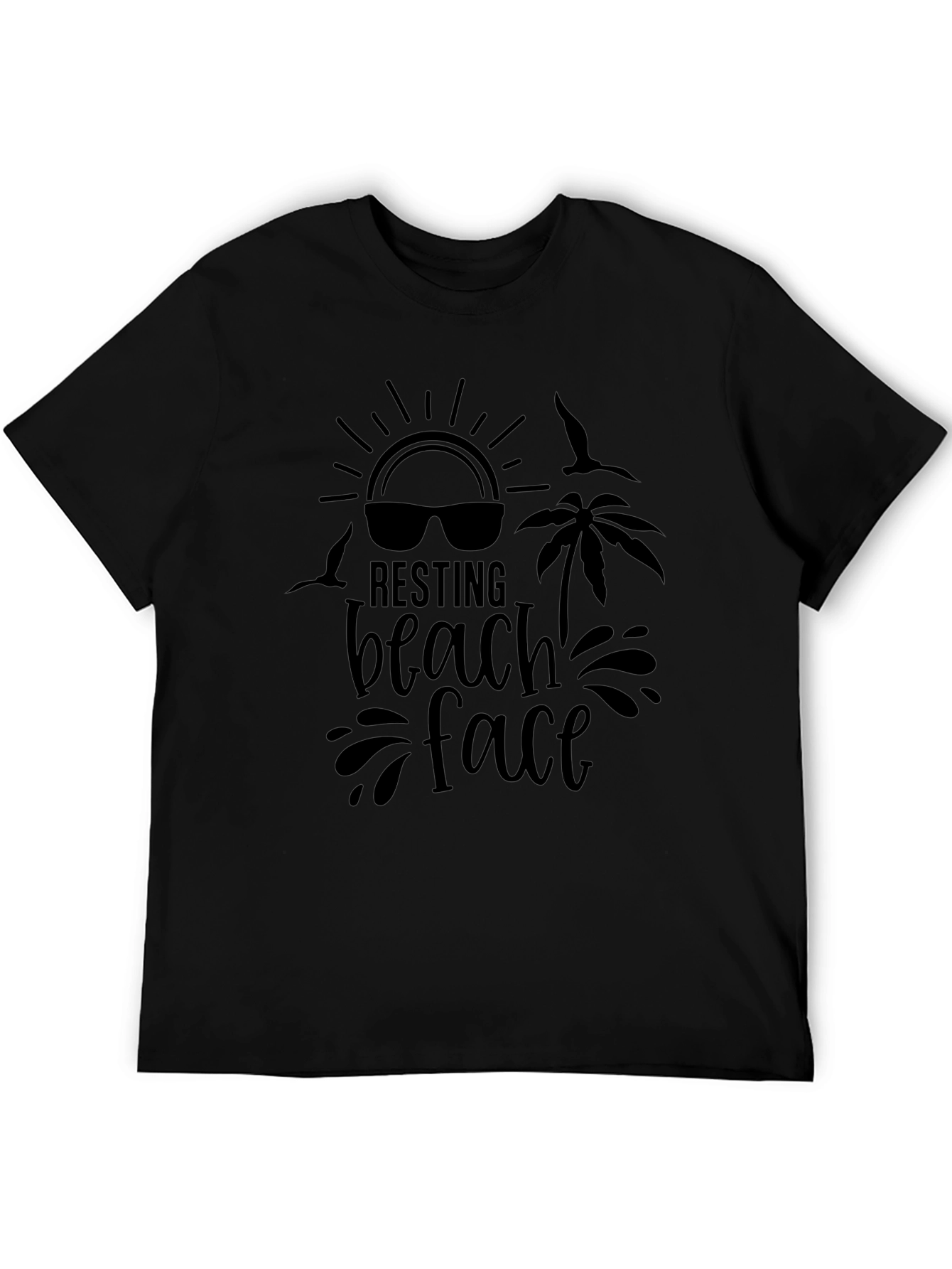 Resting Beach Face Graphic T-Shirt - Black