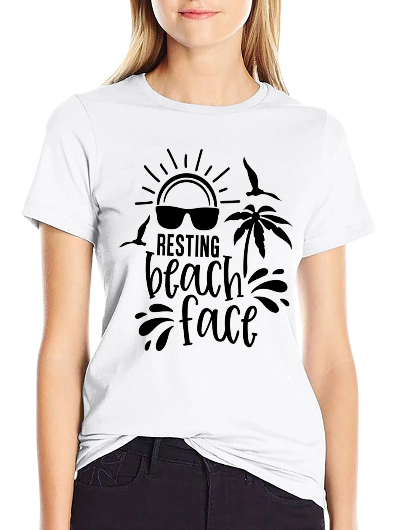 Resting Beach Face Graphic T-Shirt - Black