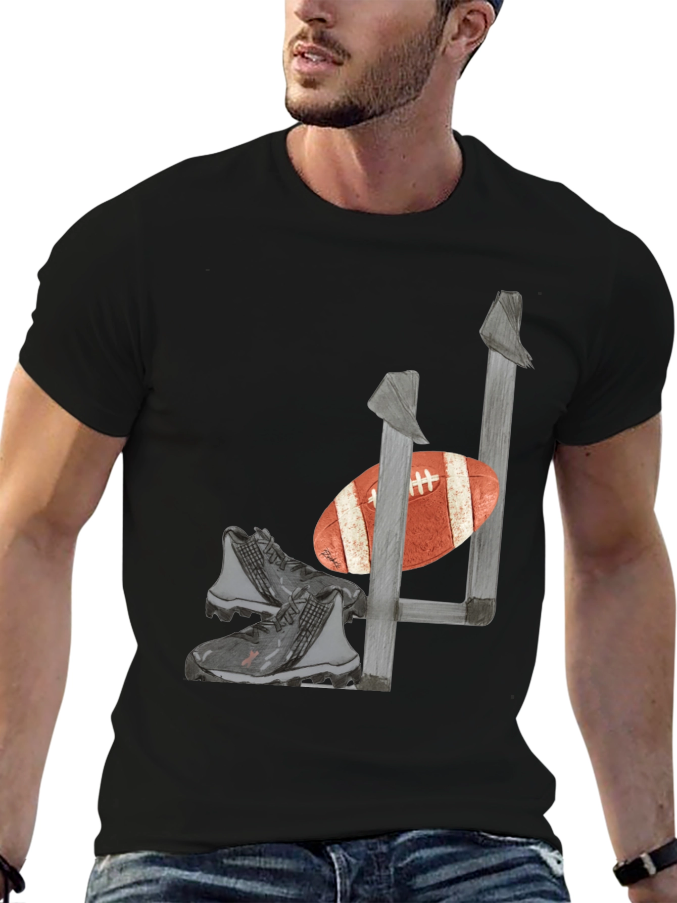 Football Tee: Goalpost Ball & Cleats Graphic T-Shirt