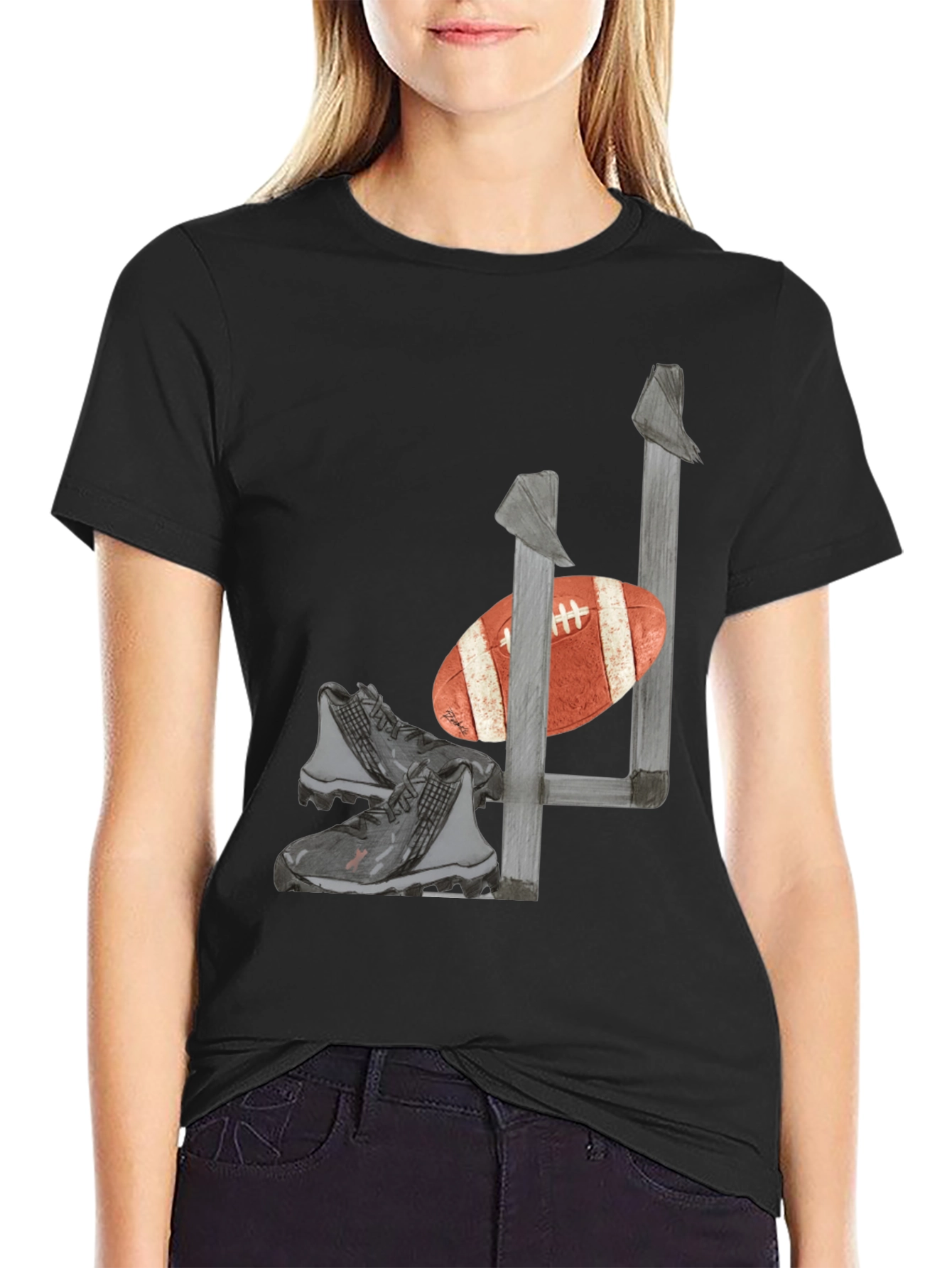 Football Tee: Goalpost Ball & Cleats Graphic T-Shirt