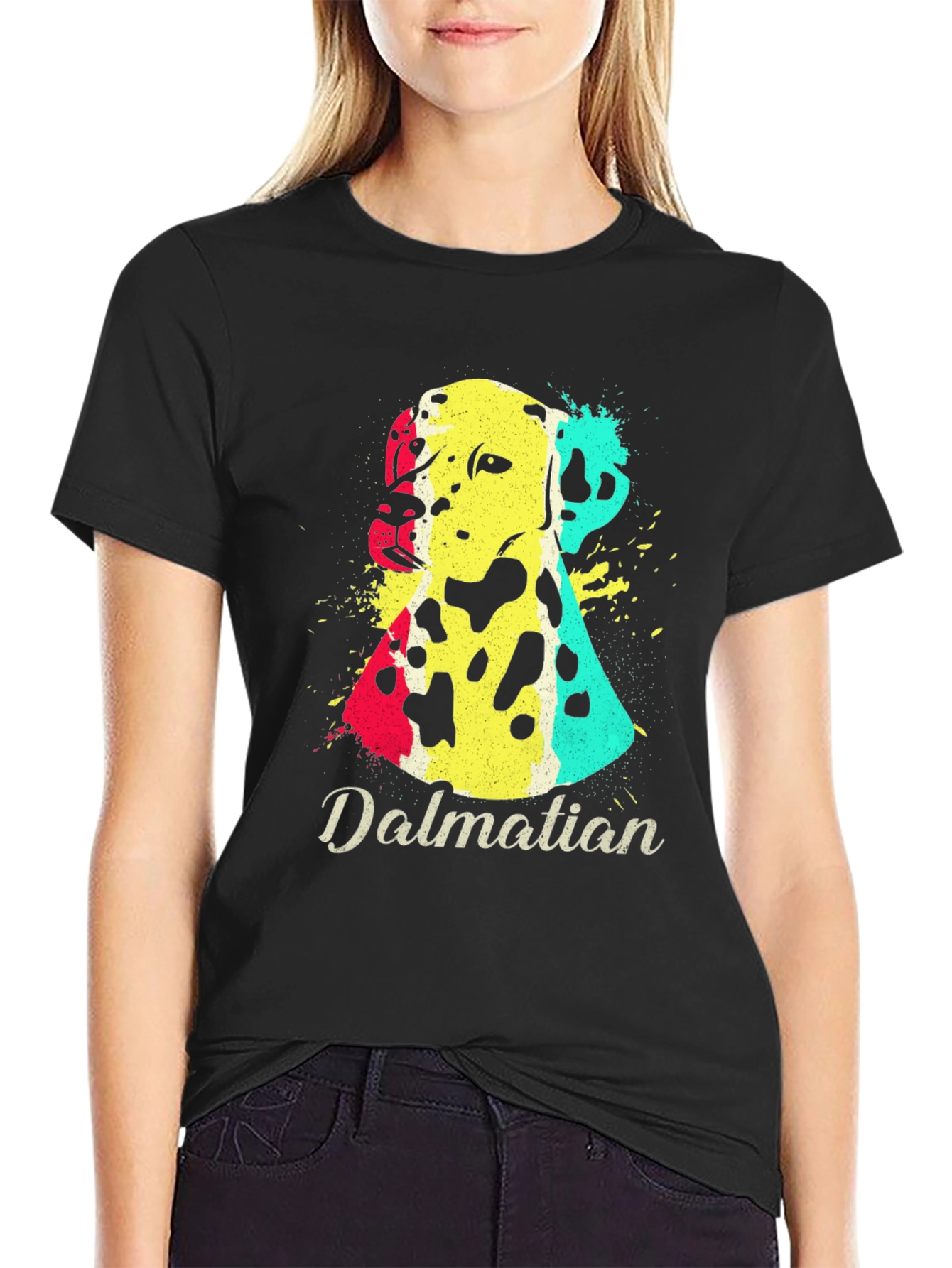 Dalmatian Dog Graphic Print Mens Black T-Shirt