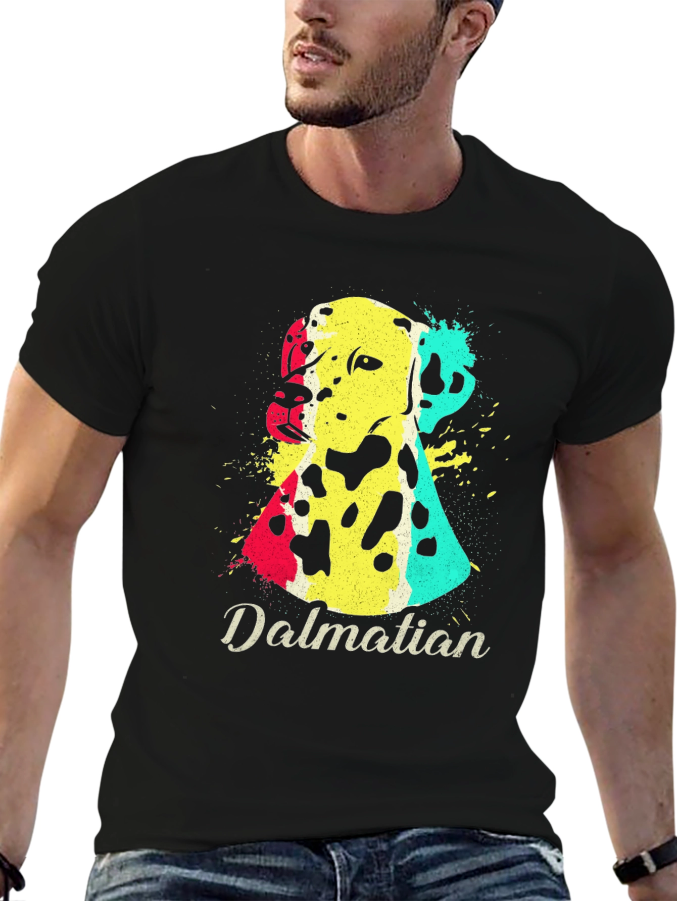 Dalmatian Dog Graphic Print Mens Black T-Shirt