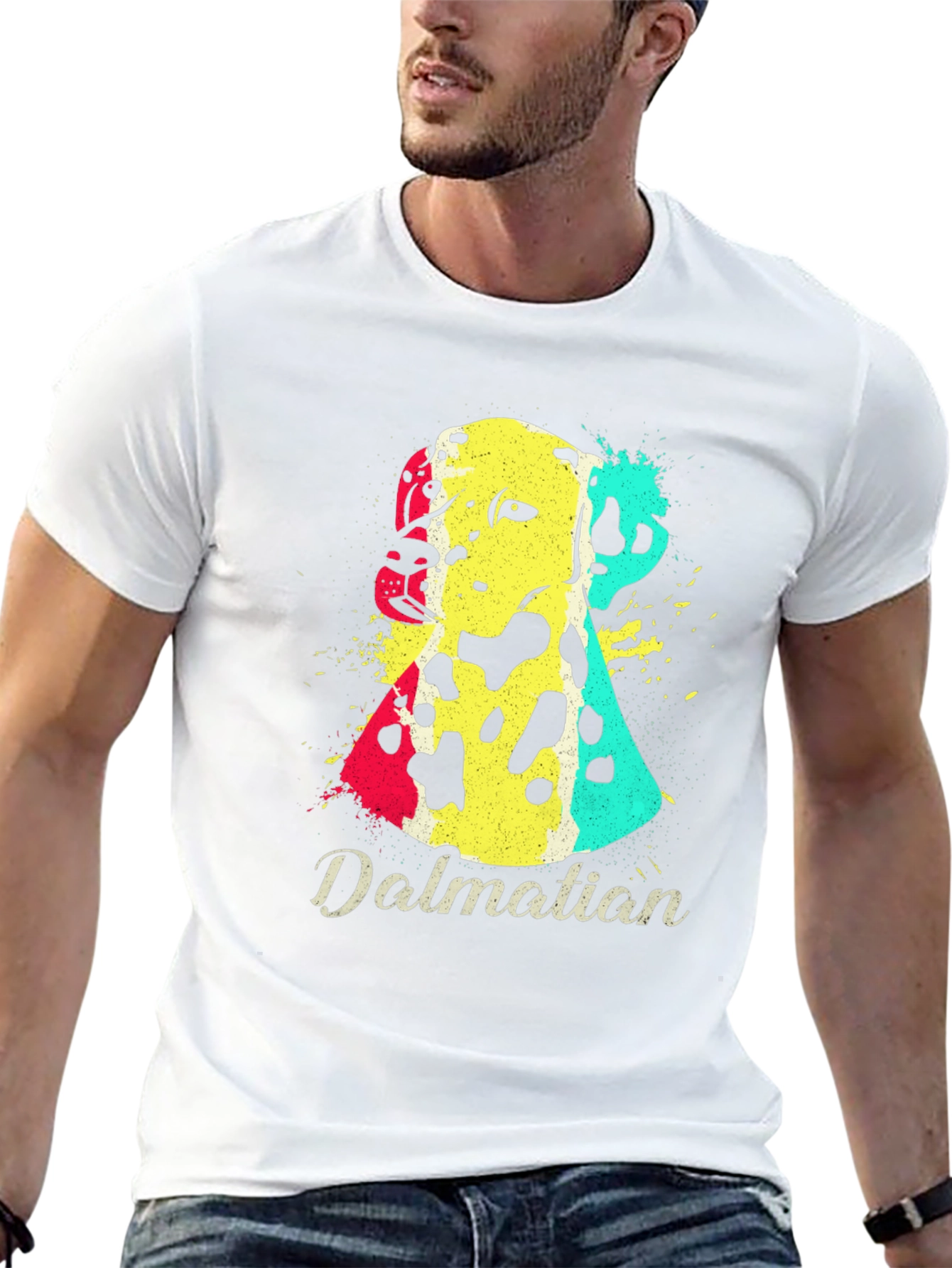 Dalmatian Dog Graphic Print Mens Black T-Shirt