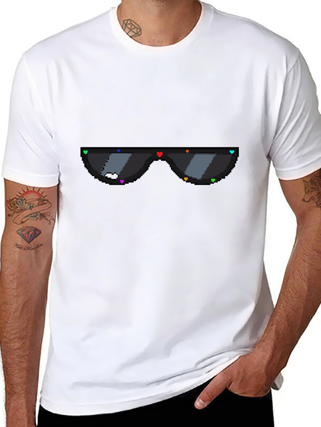 Pixel Heart Sunglasses Graphic Tee - Black