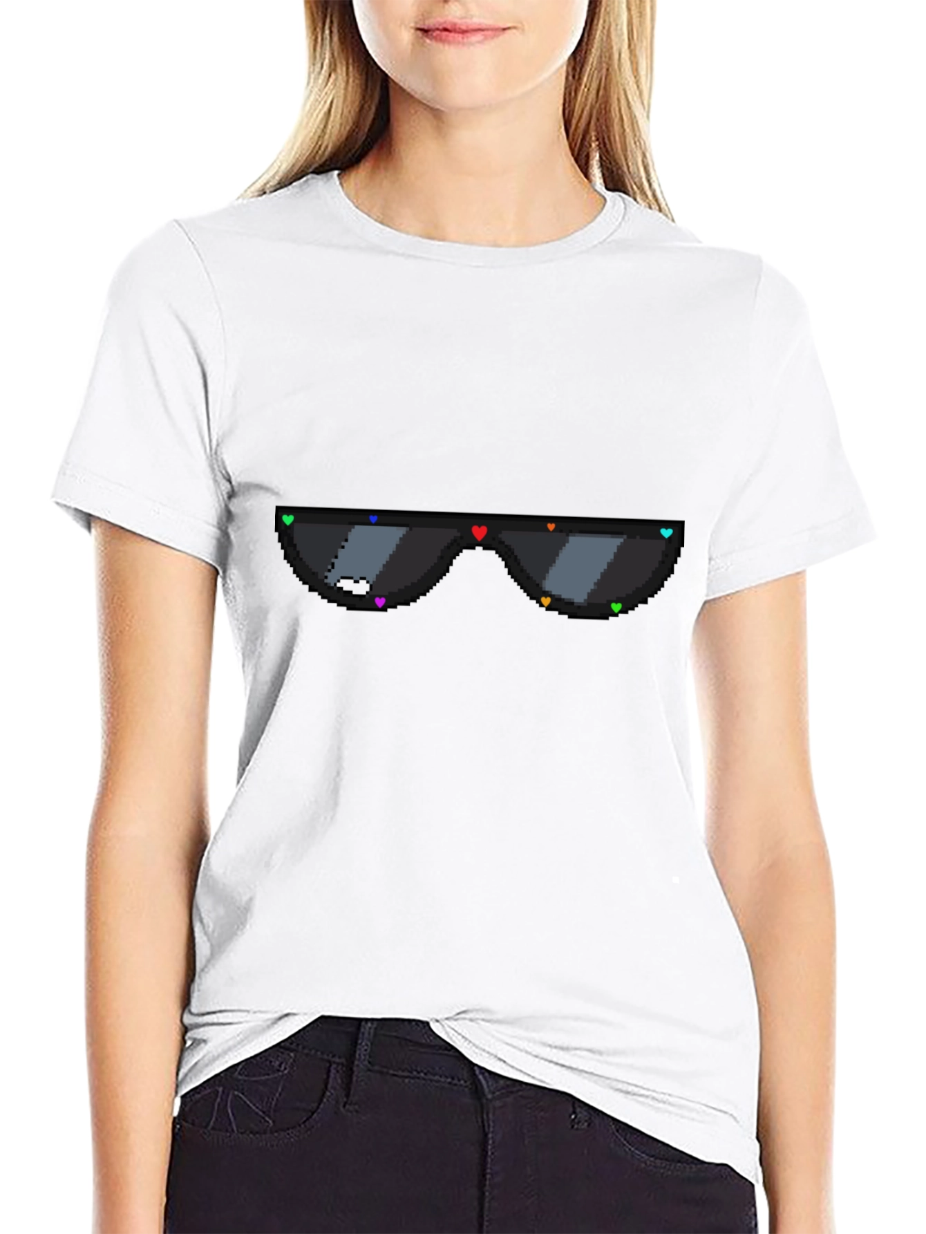 Pixel Heart Sunglasses Graphic Tee - Black