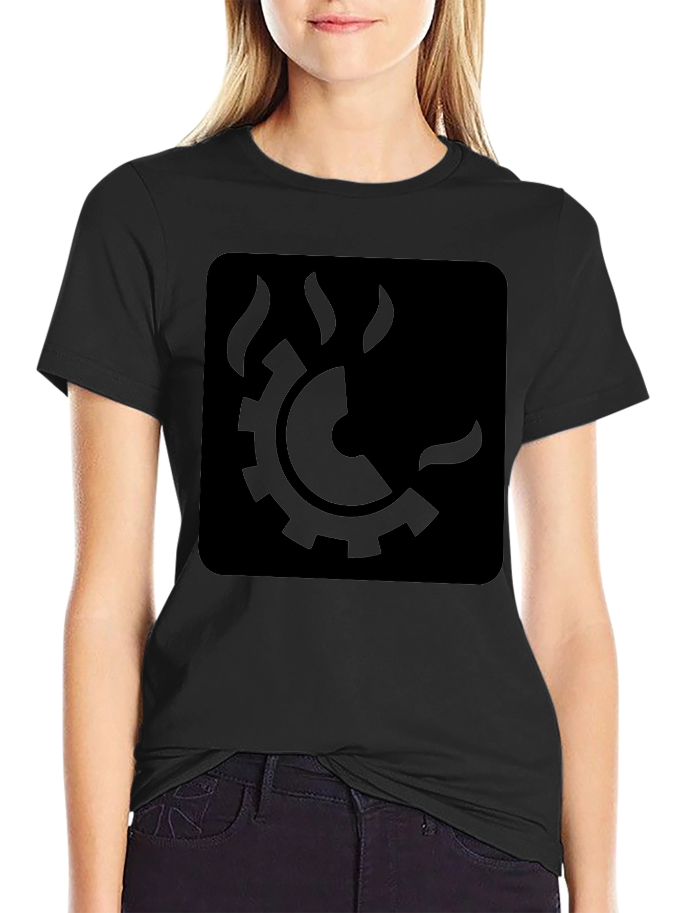 Black Steam Gear Graphic Tee - Modern Industrial Style