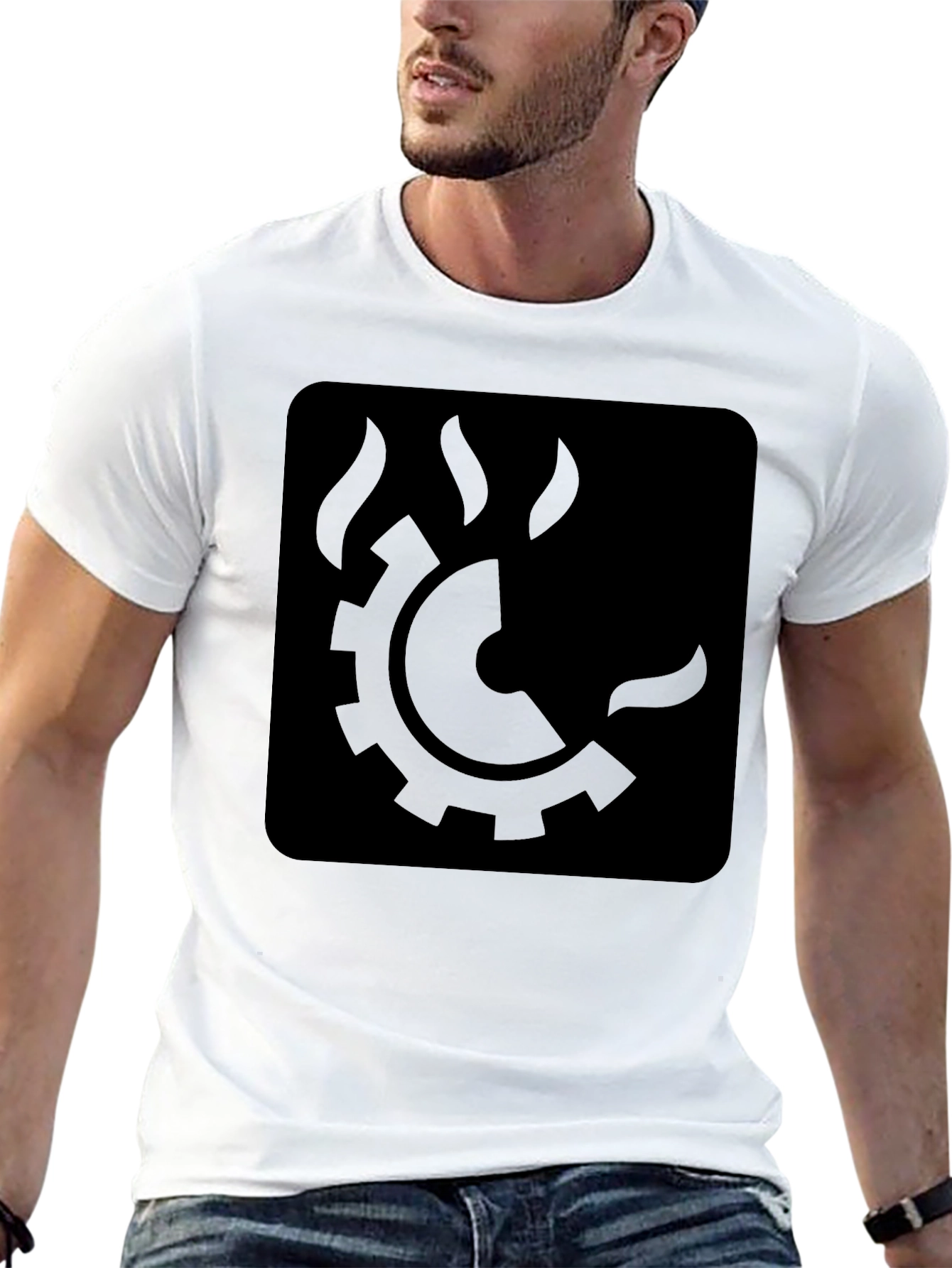 Black Steam Gear Graphic Tee - Modern Industrial Style