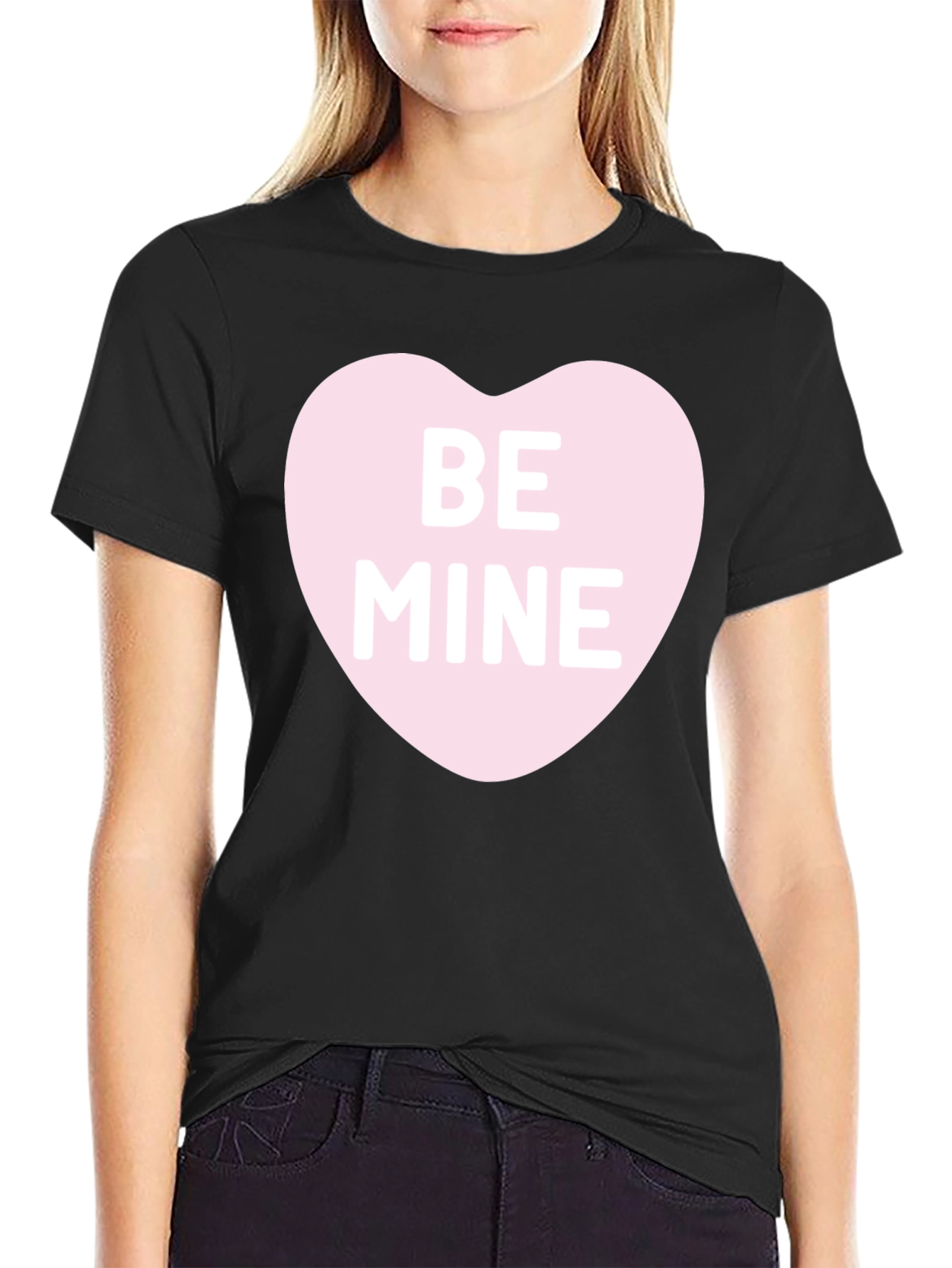 Be Mine Heart Graphic Black T-Shirt