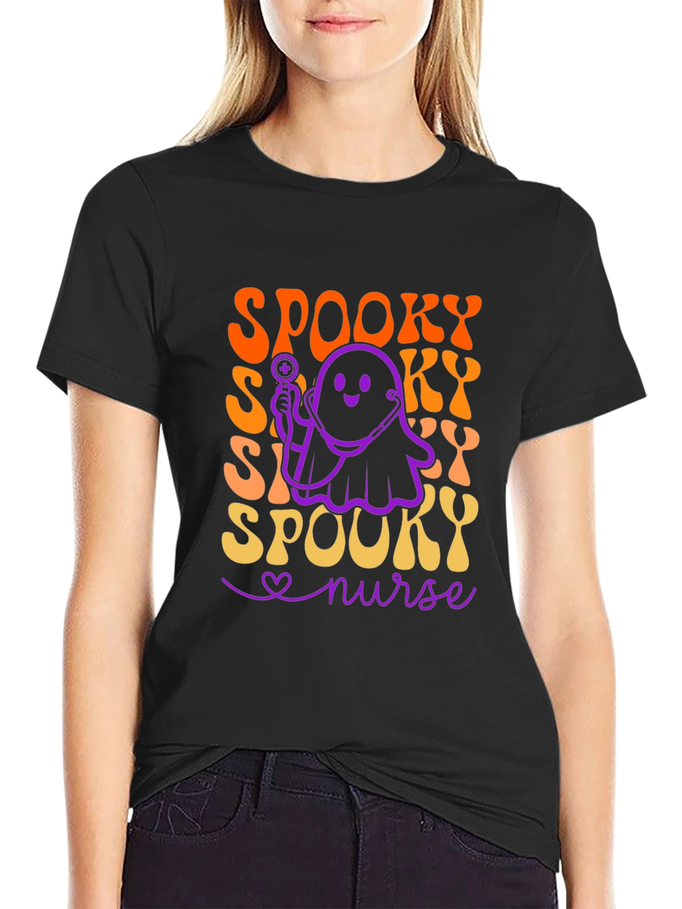 Spooky Nurse Halloween T-Shirt - Ghost Doctor Design