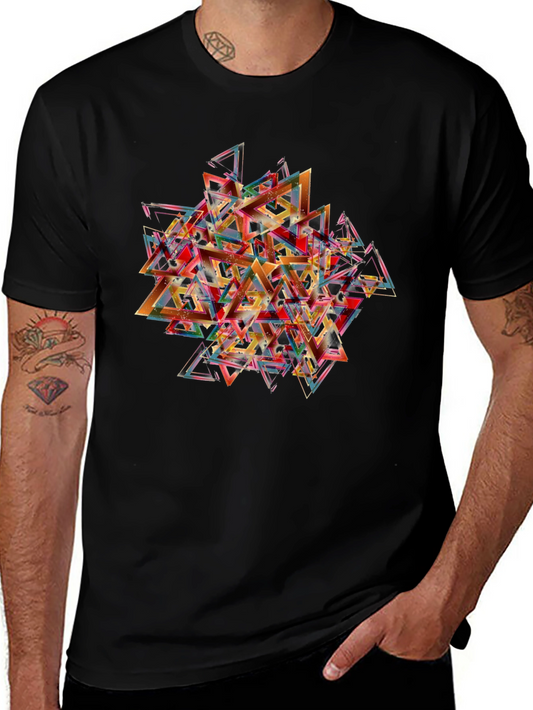 Abstract Triangle Graphic Print Black T-Shirt