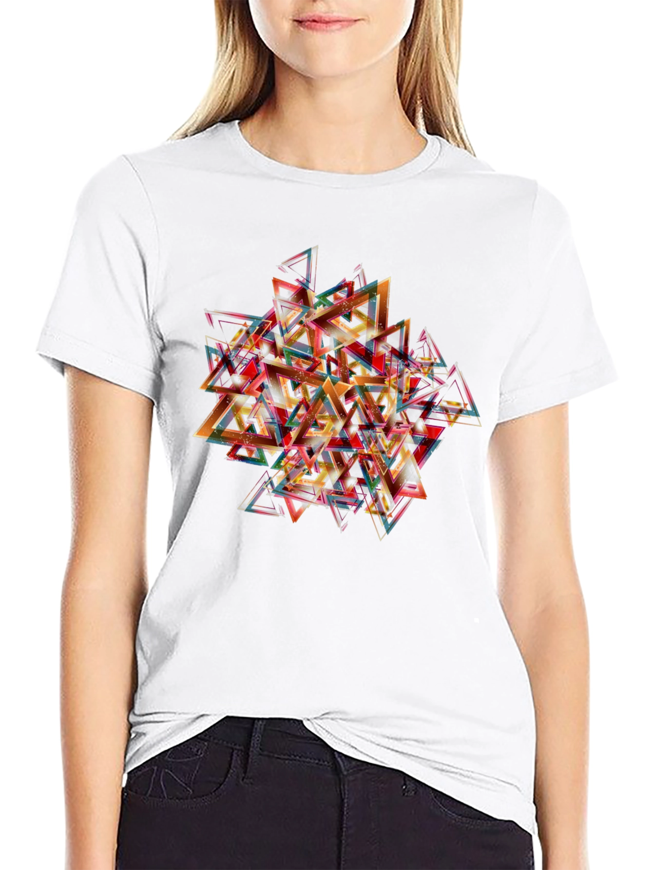 Abstract Triangle Graphic Print Black T-Shirt
