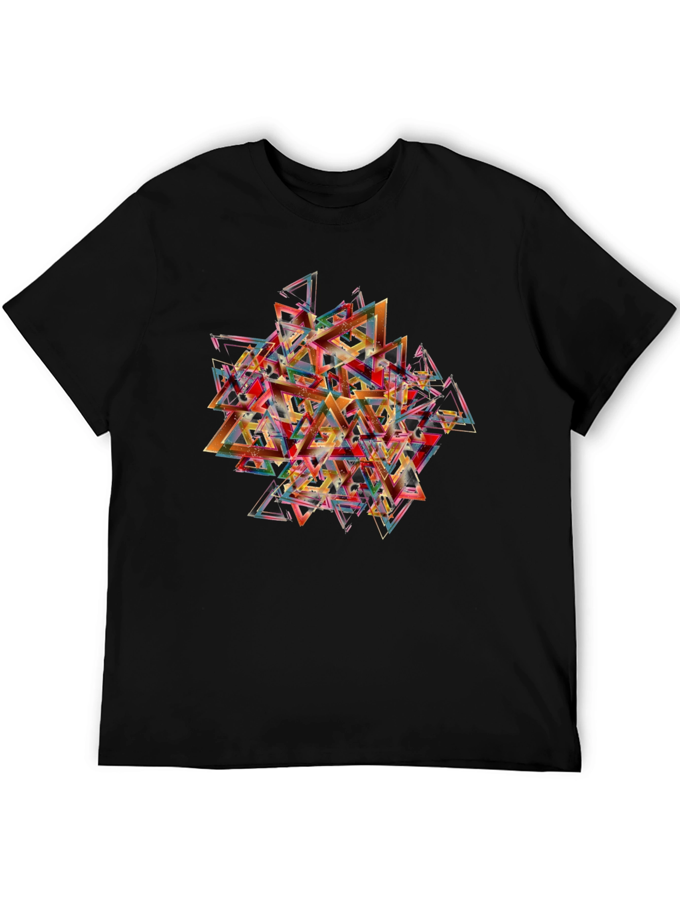 Abstract Triangle Graphic Print Black T-Shirt
