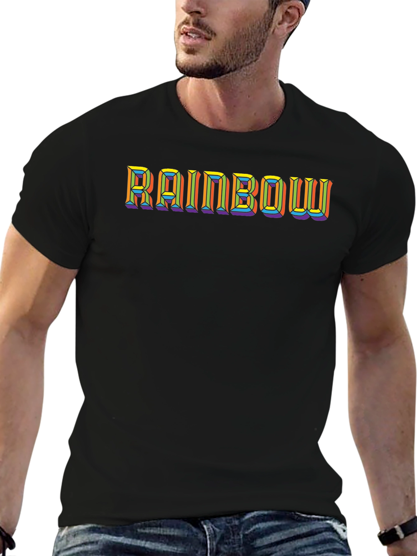 Rainbow Text Black T-Shirt - Stylish Graphic Tee