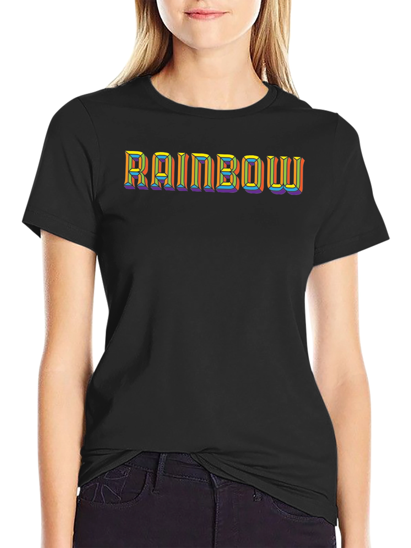 Rainbow Text Black T-Shirt - Stylish Graphic Tee