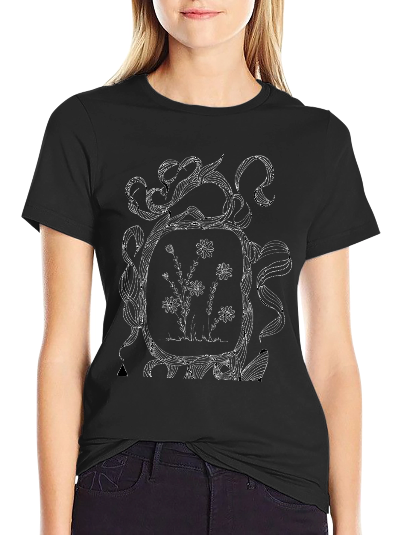 Floral Sketch Graphic Tee - Modern Artsy Style