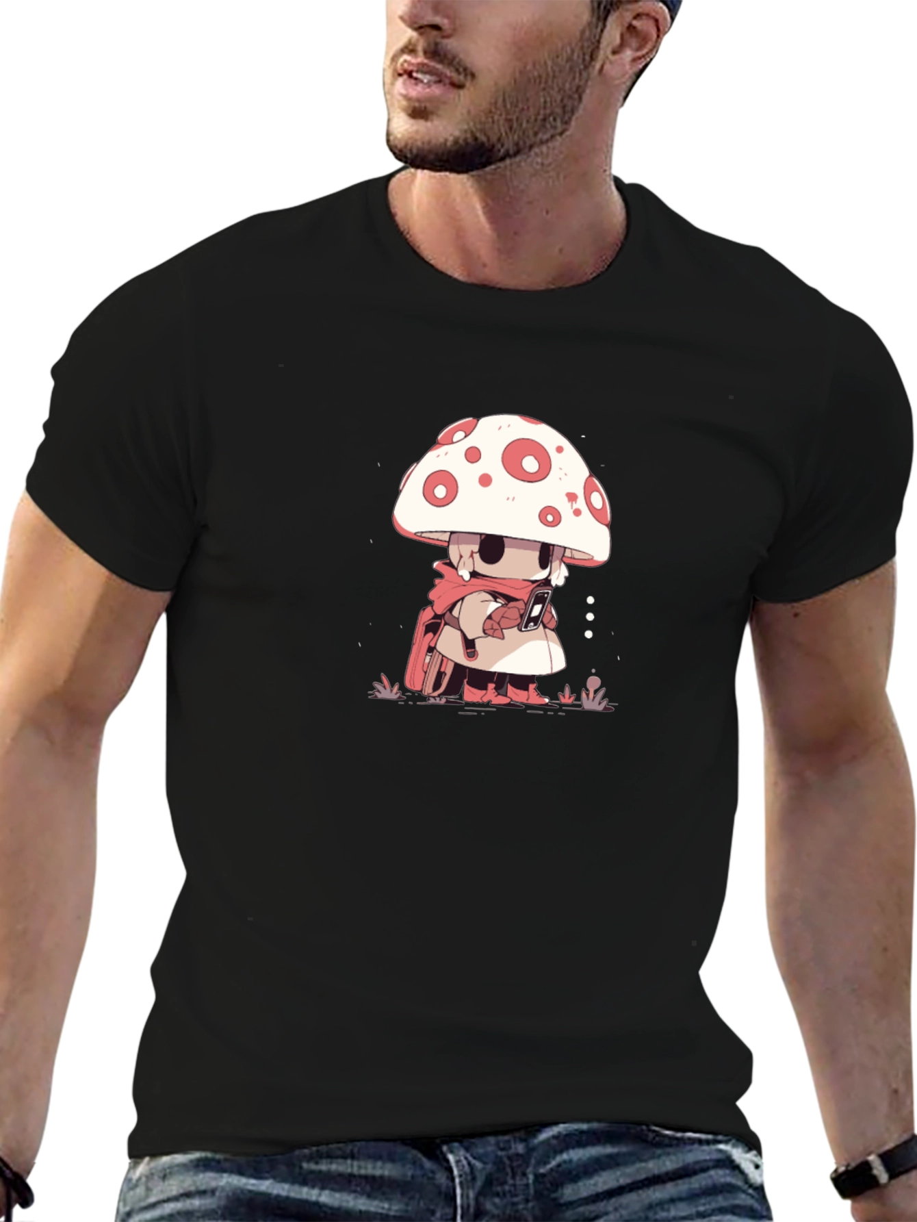 Mushroom Character Black T-Shirt