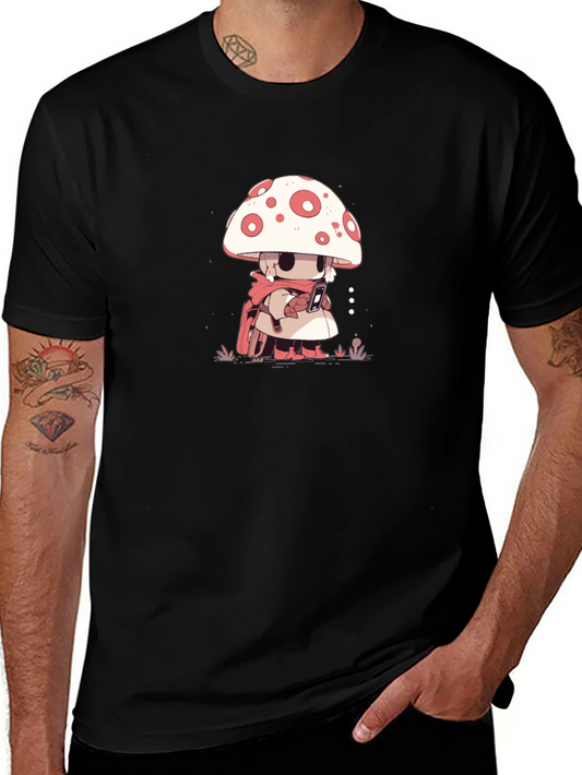 Mushroom Character Black T-Shirt