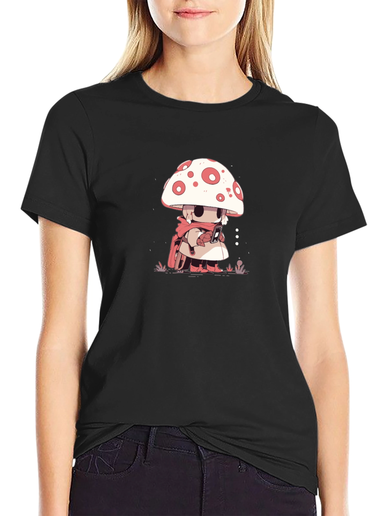 Mushroom Character Black T-Shirt