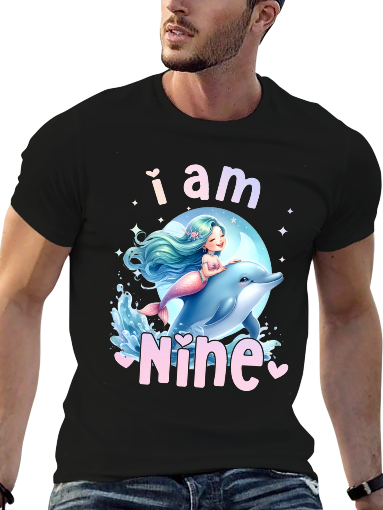 I am Nine - Mermaid Dolphin Birthday Shirt