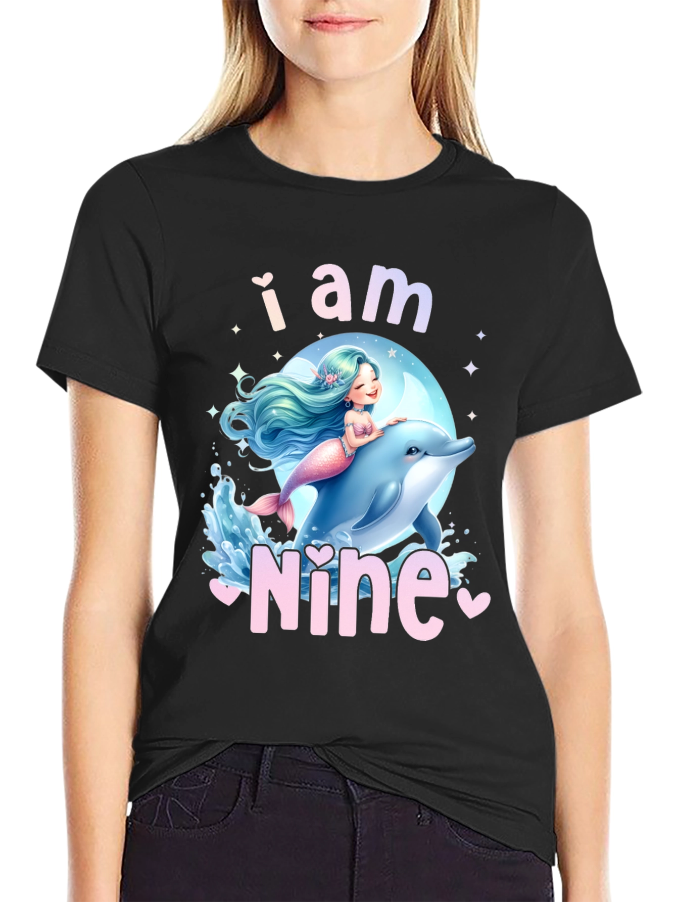 I am Nine - Mermaid Dolphin Birthday Shirt