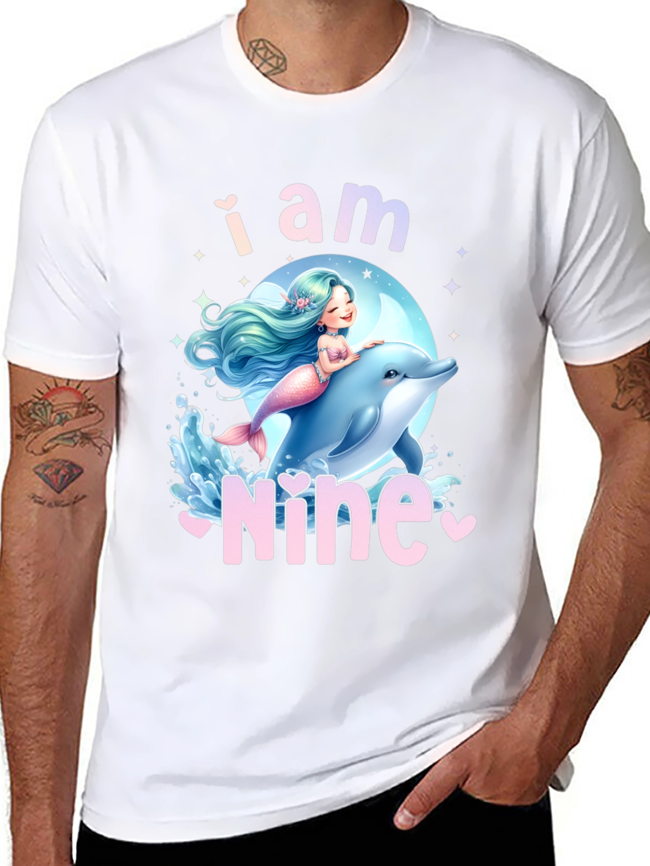 I am Nine - Mermaid Dolphin Birthday Shirt