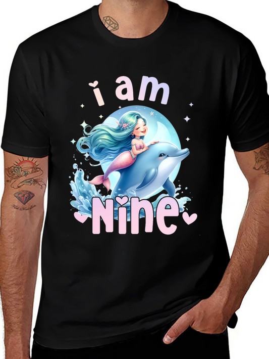 I am Nine - Mermaid Dolphin Birthday Shirt