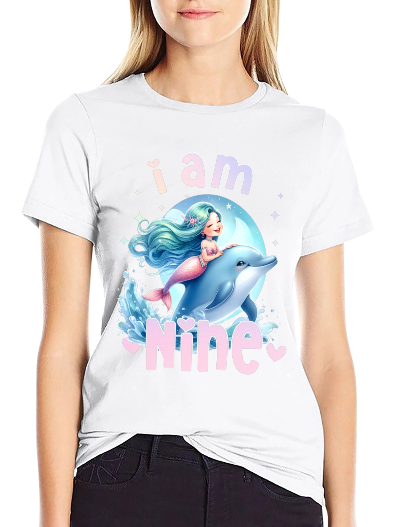 I am Nine - Mermaid Dolphin Birthday Shirt