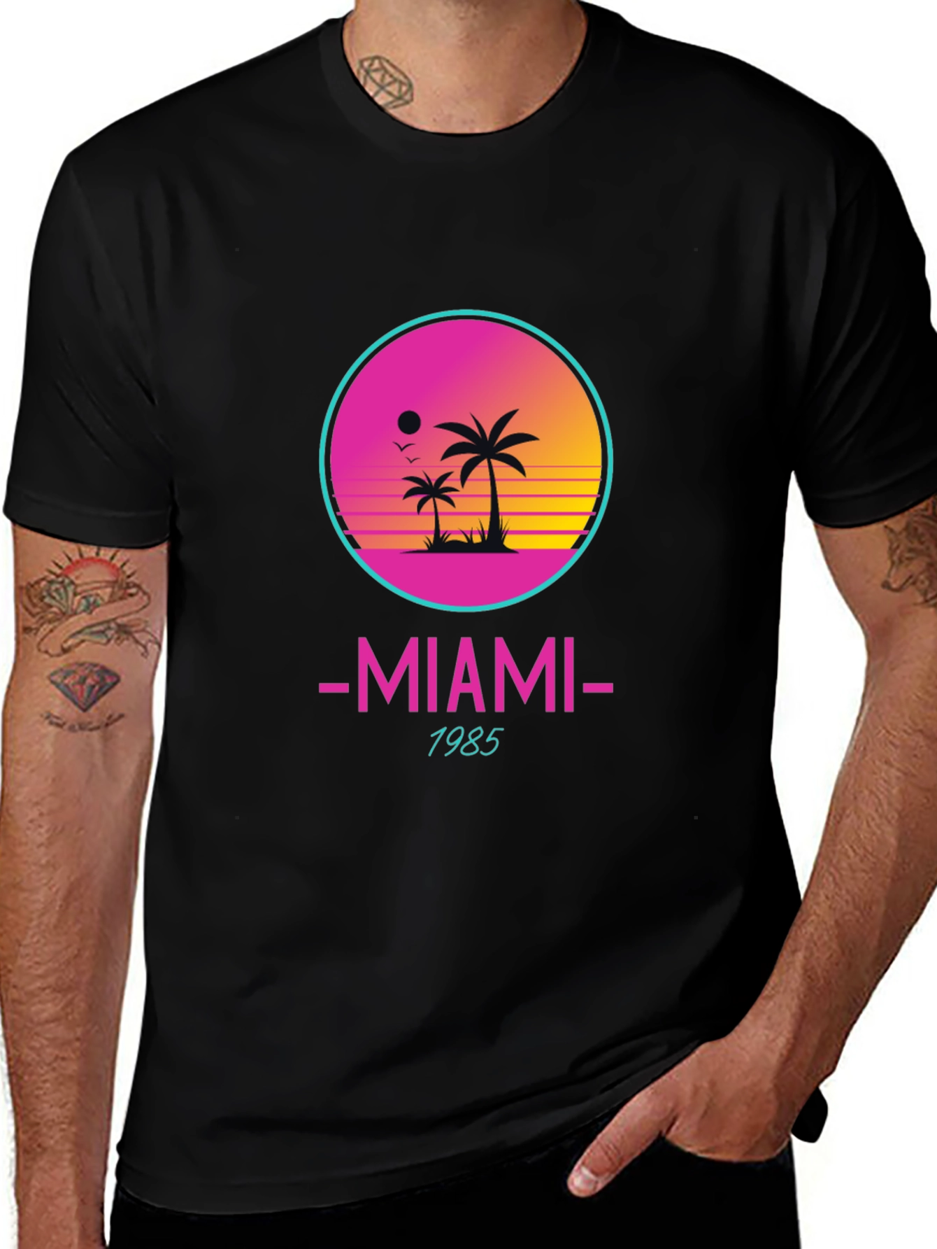 Miami 1985 Retro Graphic Black T-Shirt