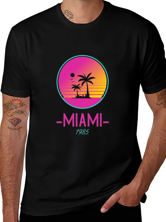 Miami 1985 Retro Graphic Black T-Shirt