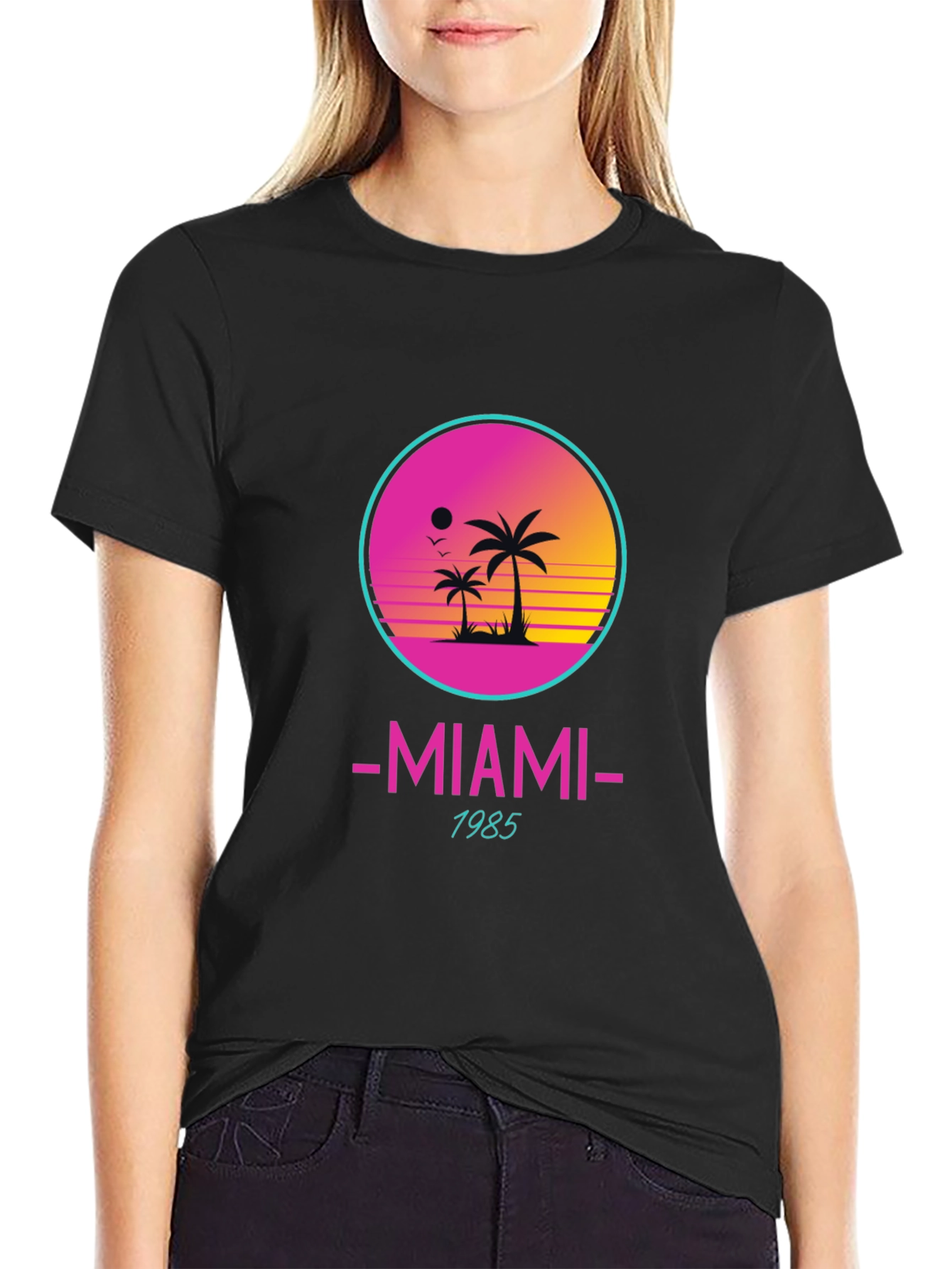 Miami 1985 Retro Graphic Black T-Shirt