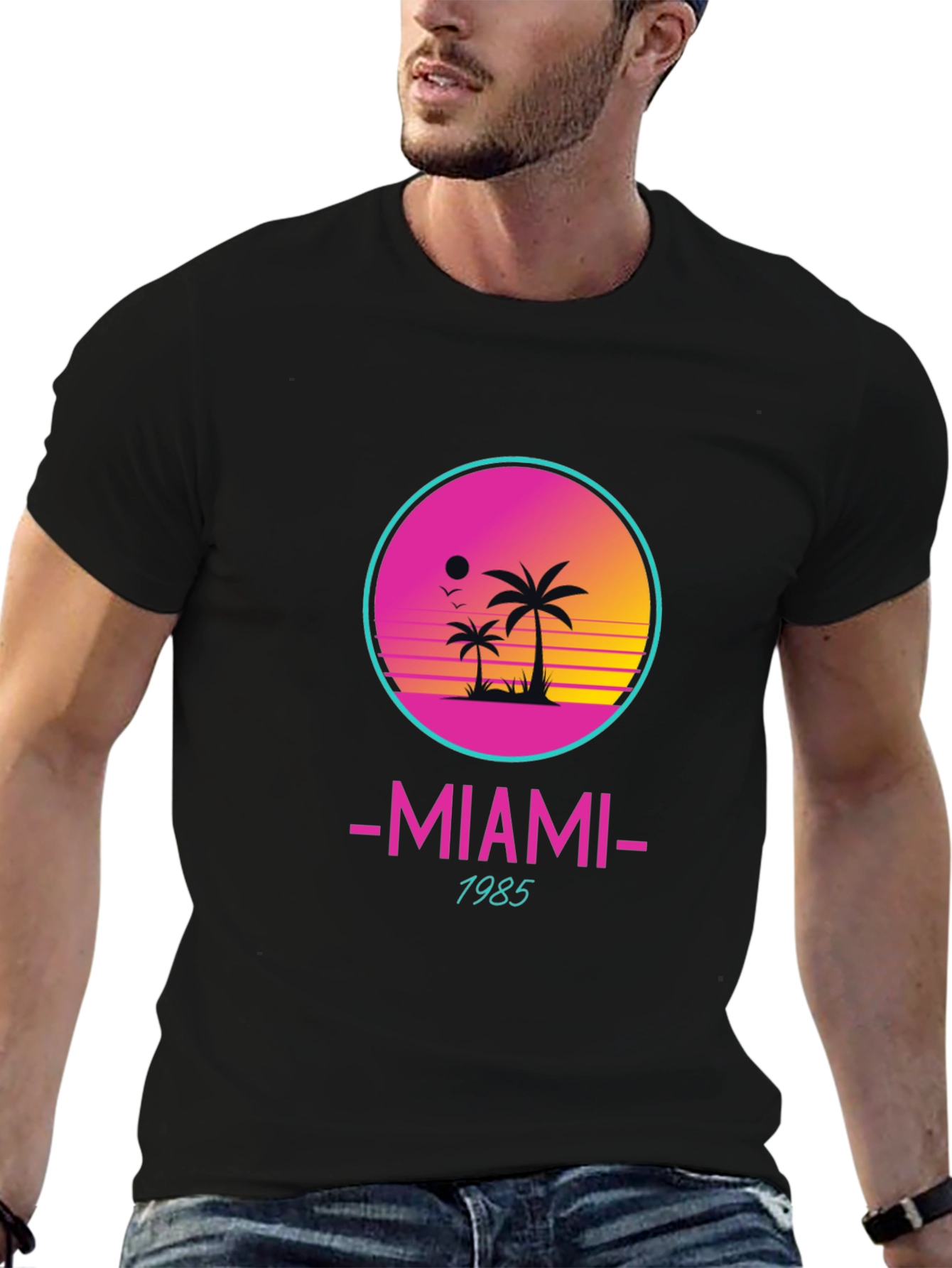 Miami 1985 Retro Graphic Black T-Shirt