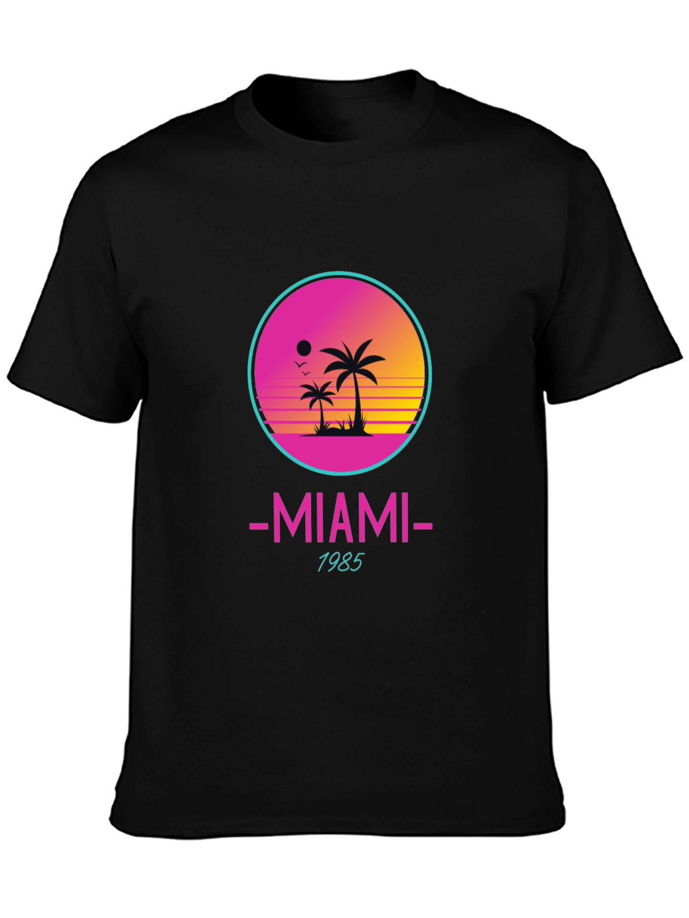 Miami 1985 Retro Graphic Black T-Shirt