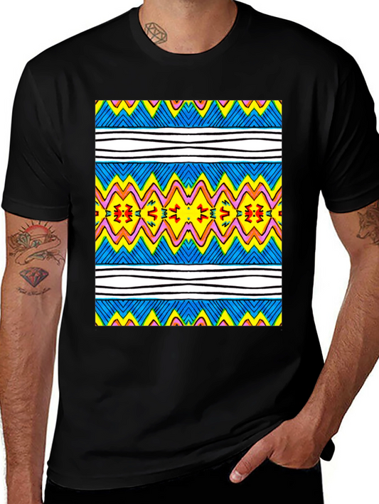 Vibrant Geometric Print Tee - Black Casual T-Shirt