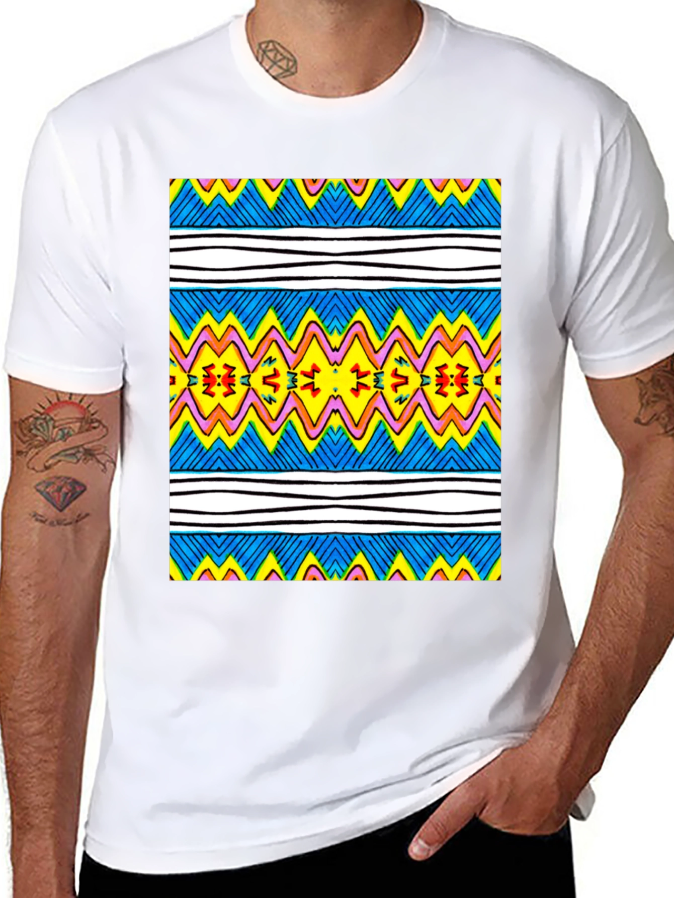 Vibrant Geometric Print Tee - Black Casual T-Shirt