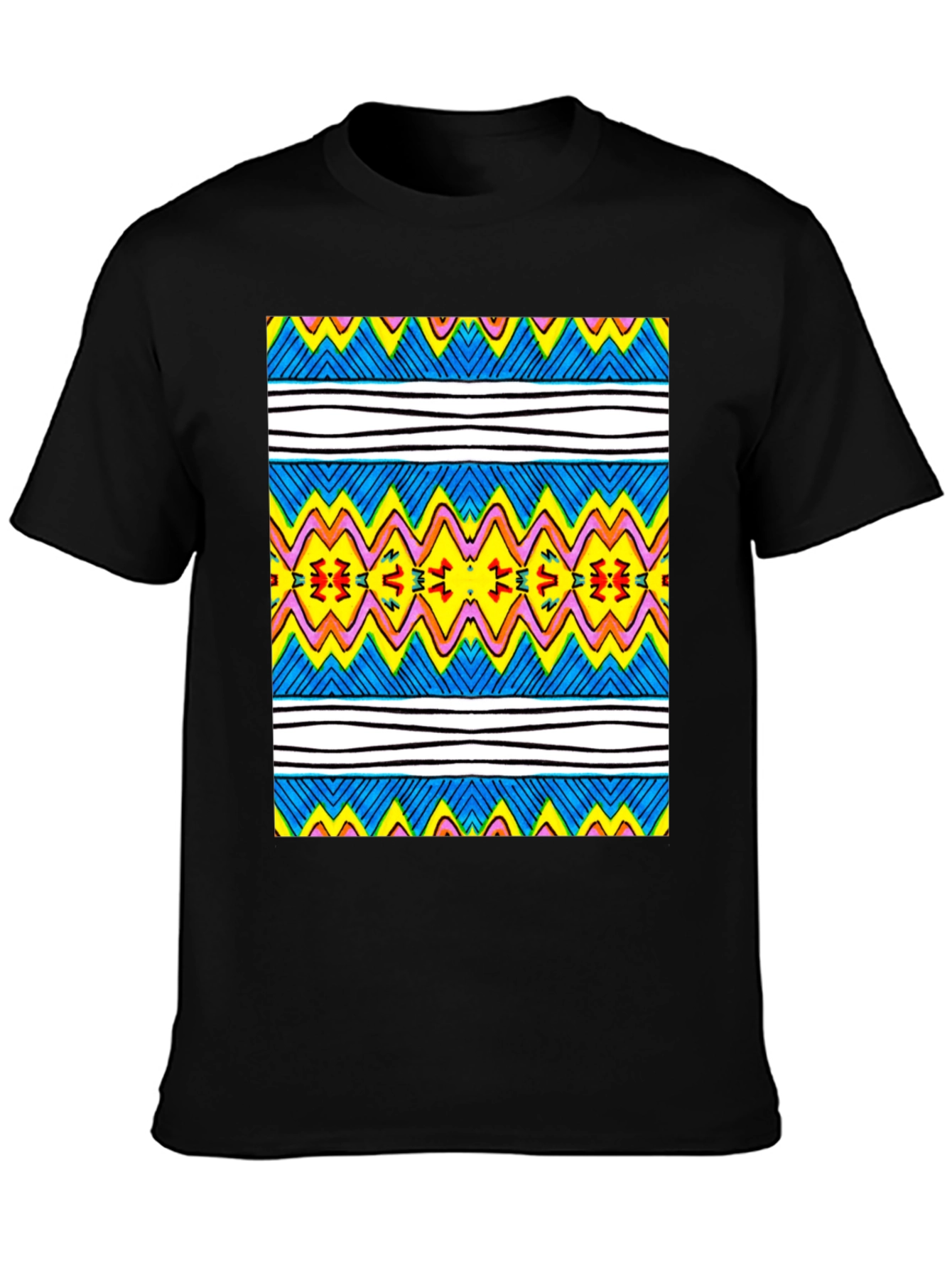 Vibrant Geometric Print Tee - Black Casual T-Shirt